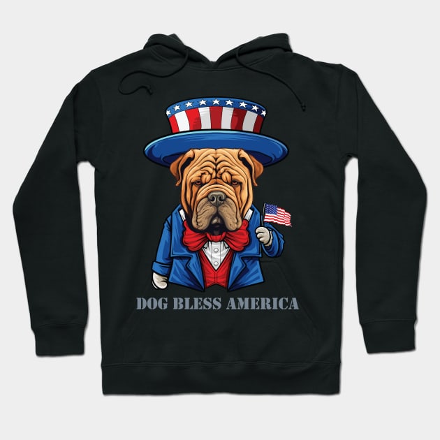 Funny 4th of July Chinese Shar Pei Dog Bless America Hoodie by whyitsme